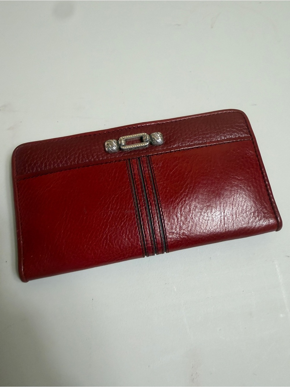 Brighton Vintage Red & Black Leather Organizer Bifold Wallet